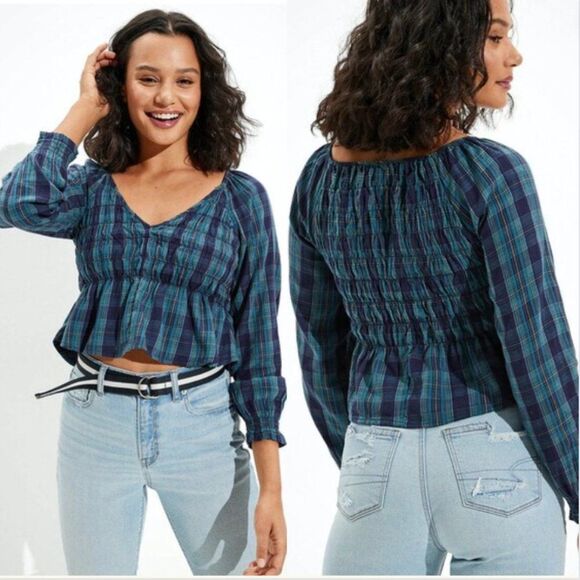 American Eagle Vneck Long Sleeve Top Size Large - Picture 1 of 7